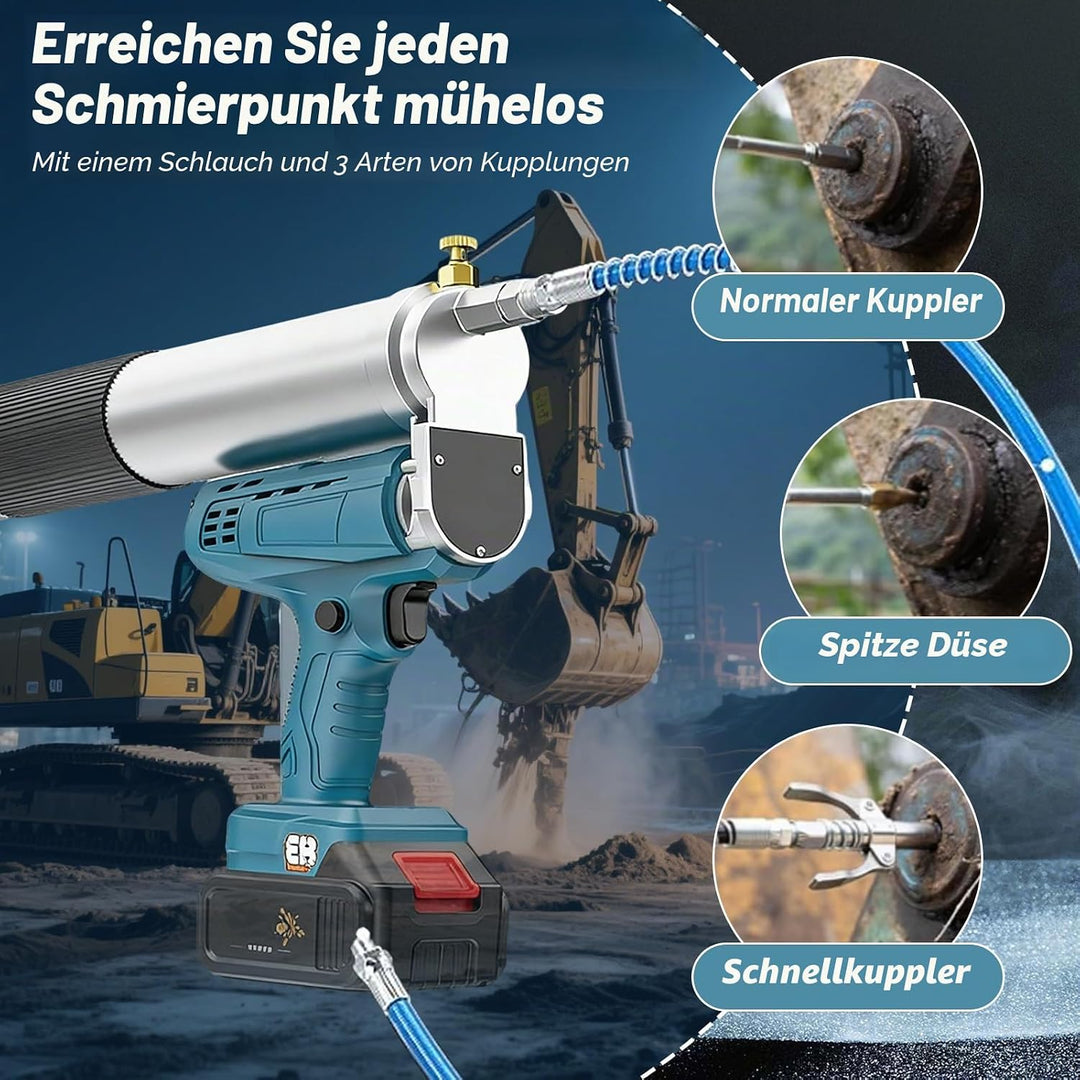Akku Fettpresse, 12000 PSI Elektrische Fettpresse Kit mit Akkus, 30cm Schlauch, LED-Licht, 4,9 oz/mi