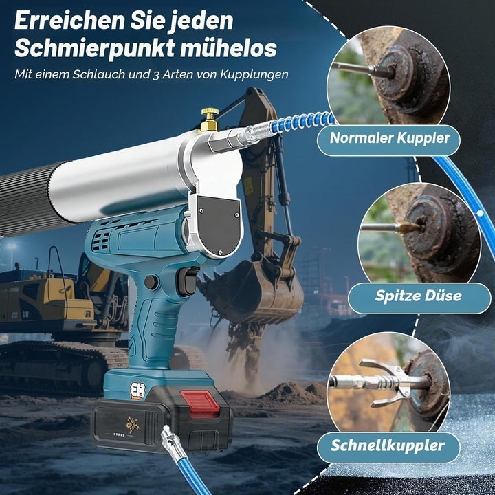 Akku Fettpresse, 12000 PSI Elektrische Fettpresse Kit mit Akkus, 30cm Schlauch, LED-Licht, 4,9 oz/mi