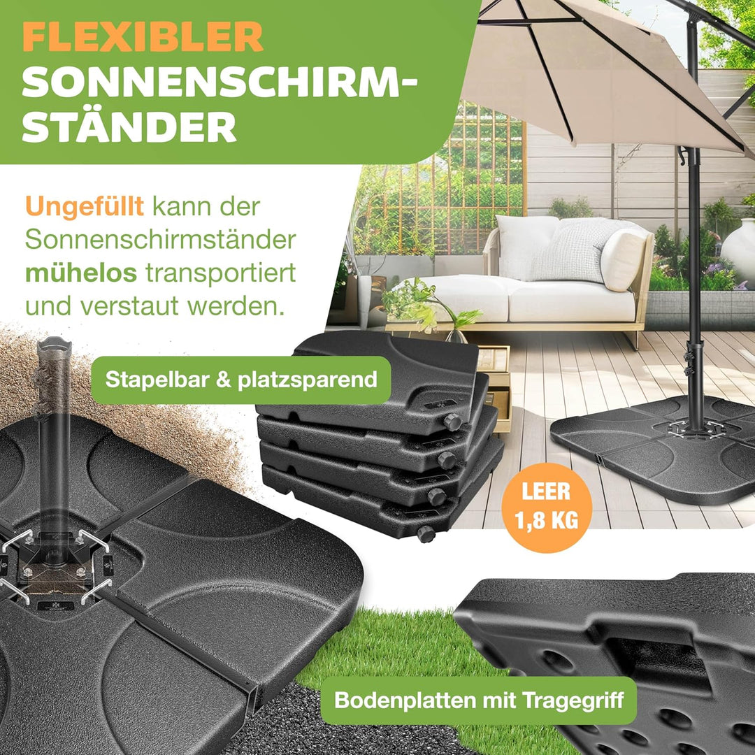 KESSER® Sonnenschirmständer 4-teilig Schirmgewicht Schirmständer für Ampelschirm Bodenkreuz 60 Liter