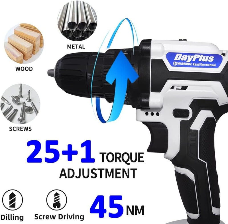 Akkuschrauber 21V Akku Bohrmaschine, 45Nm Akku-Bohrschrauber Set für DIY Projekt, 25+1 Drehmomentstu