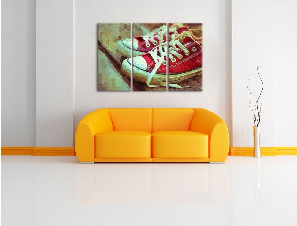 Pixxprint rote Converse Chucks Pinsel Effekt 3-Teiler Leinwandbild 120x80 Bild auf Leinwand