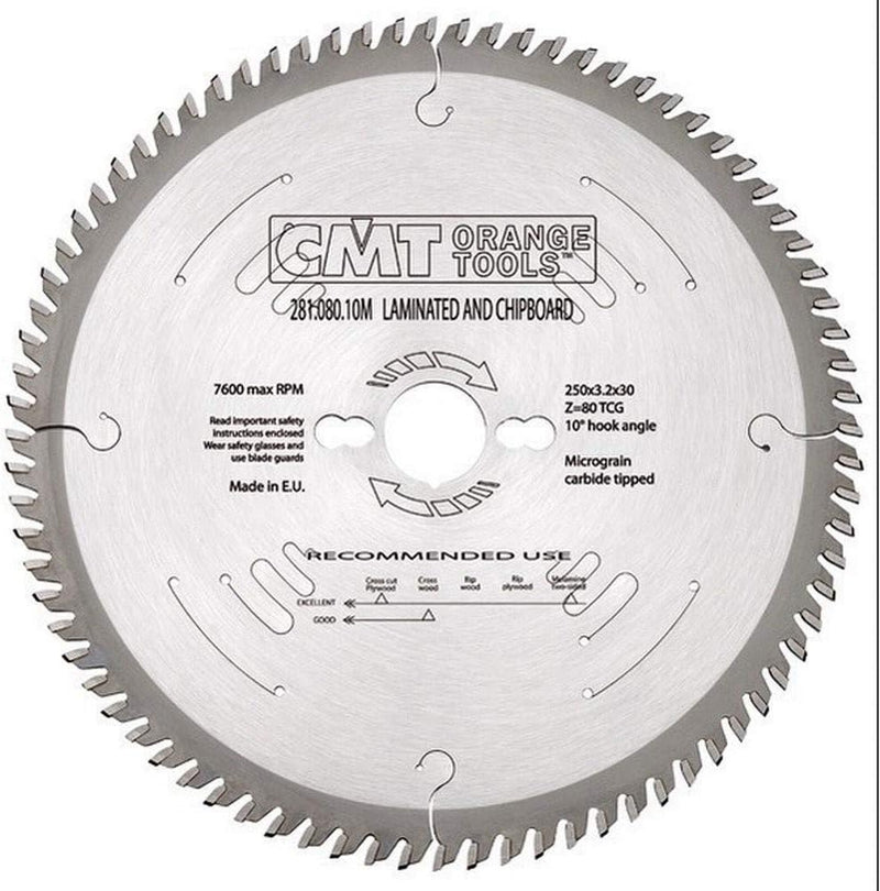 CMT Orange Tools Kreissägeblatt HW 250 x 3,2 / 2,2 x 30 Z=80 TCG - 281.080.10M - für Laminat und Spa