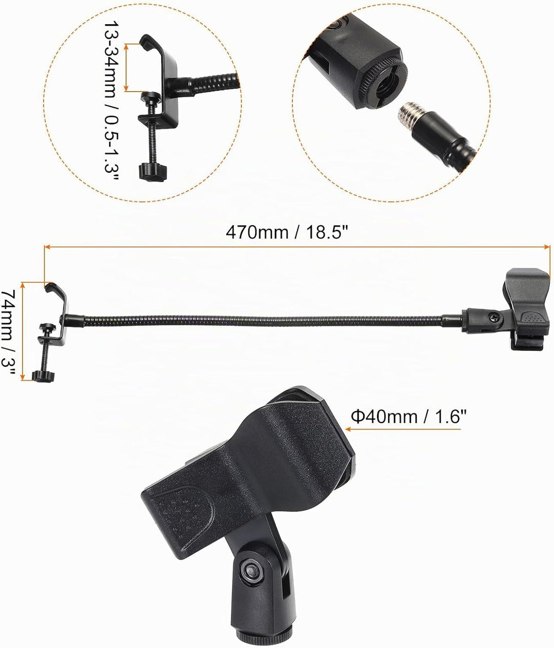PATIKIL 18,5" Schwanenhals-Tischmikrofonständer, flexibler Arm-Tischmikrofonständer mit Clip, 3/8" b