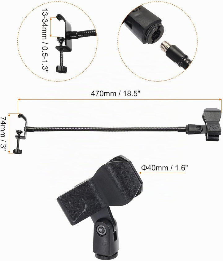 PATIKIL 18,5" Schwanenhals-Tischmikrofonständer, flexibler Arm-Tischmikrofonständer mit Clip, 3/8" b