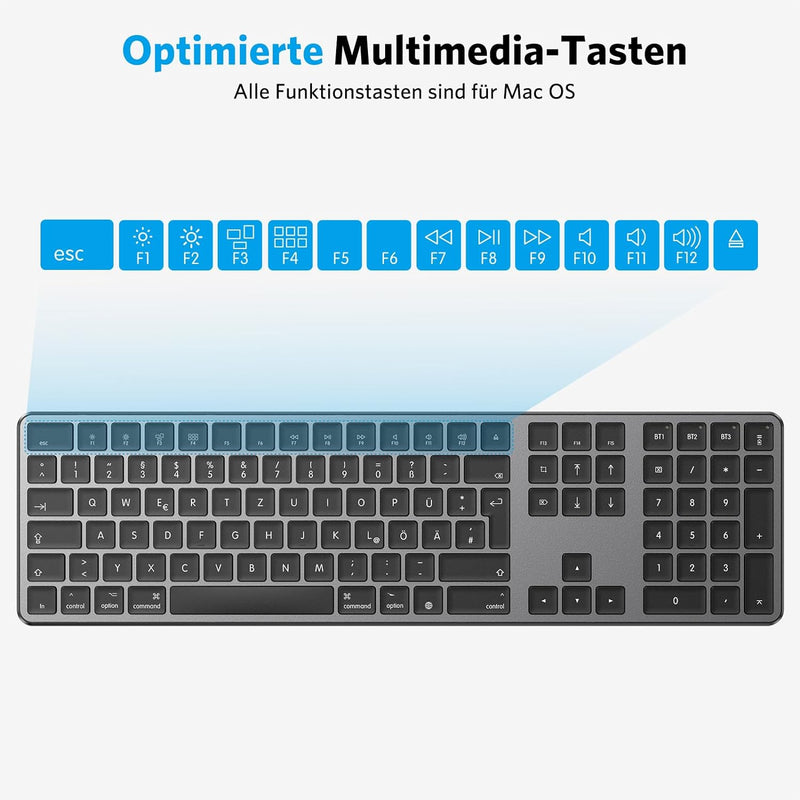 OMOTON Bluetooth Tastatur für Mac(MacBook/MacBook Air/MacBook Pro/iMac/iMac Pro/Mac Pro), wiederaufl