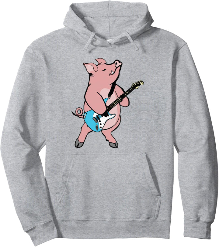 Pig Playing Electric Guitar Rock & Roll Funny Music Pullover Hoodie
