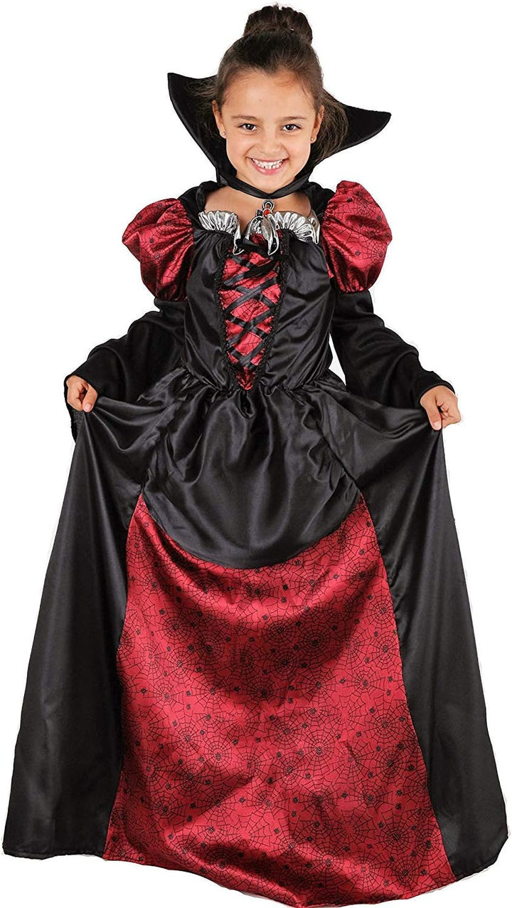 Magicoo Vampir Kostüm Kinder Mädchen Halloween - Vampirkleid mit Kragen & Kette - Vampirkostüm Kind