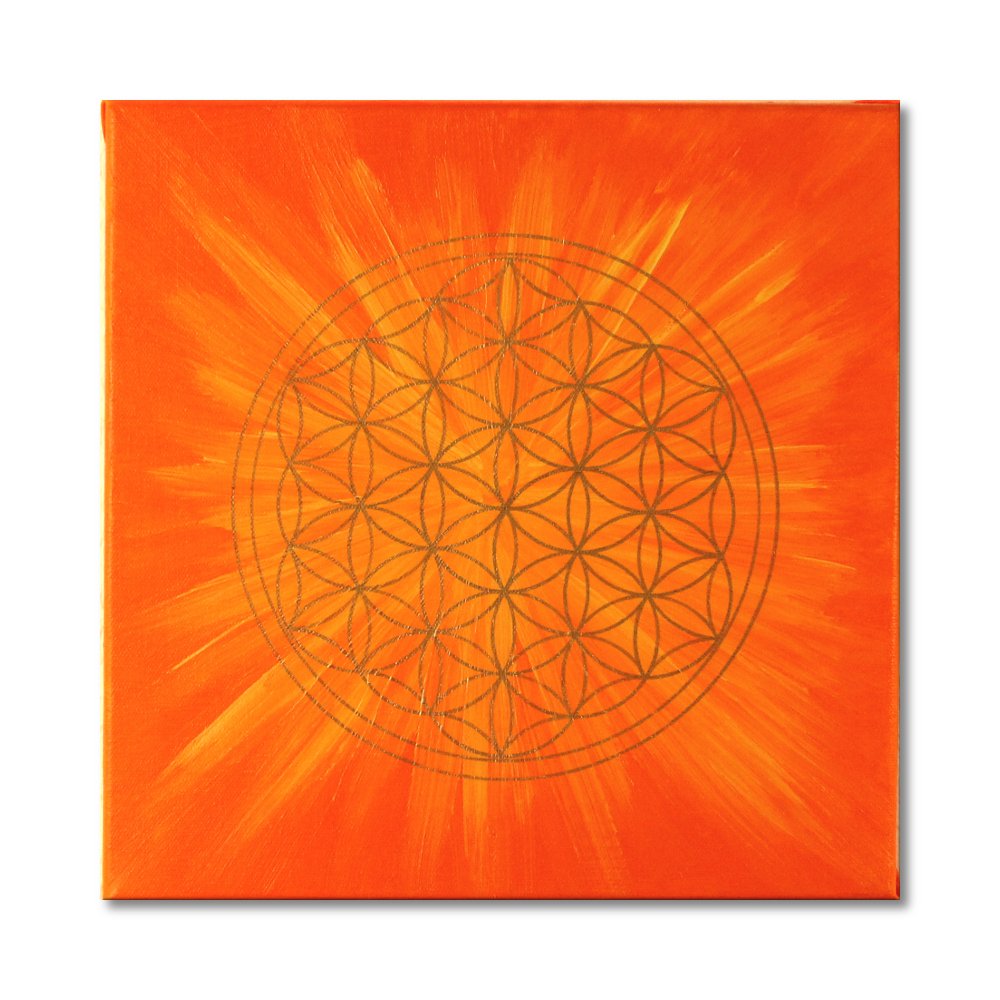 Wandbild Blume des Lebens in Gold "Sonne" - Grösse 50cm x 50cm - Handgemalt mit Acrylfarbe auf Leinw