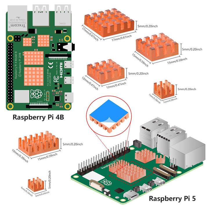GeeekPi 18PCS Pure Copper Heatsinks for Raspberry Pi 5 /Pi 4B, CPU Cooler Heatsinks with Thermal Con