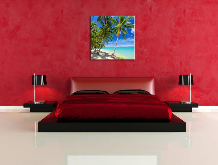 Palmen Traumstrand, Format: 70x70 auf Leinwand, XXL riesige Bilder fertig gerahmt mit Keilrahmen, Ku