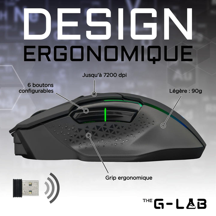 The G-LAB Kult Caesium Gaming-Maus, kabellos, wiederaufladbar – hohe Leistung 7200 DPI, LED RGB, 6 T