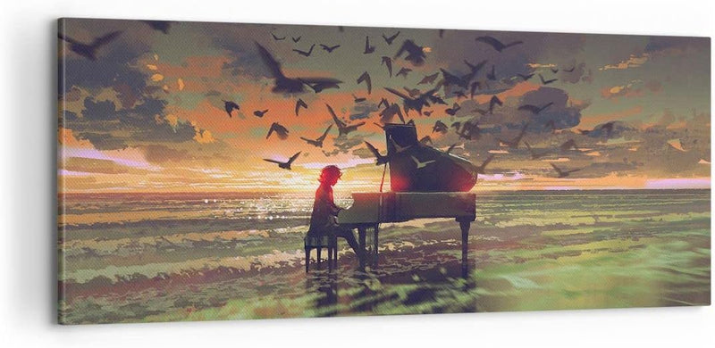 Panorama Bilder auf Leinwand 100x40cm Leinwandbild mit Rahmen Klaviermusik Gross Wanddeko Bild Schla