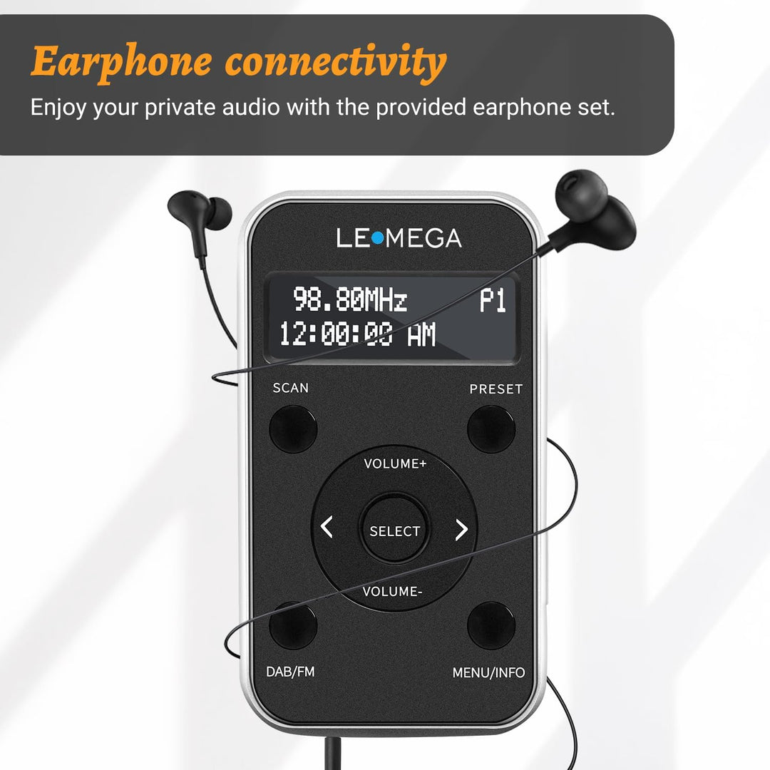LEMEGA PR1L Taschen-DAB-Radio, FM-Radio, tragbares DAB+-Radio, inkl. Kopfhörer, wiederaufladbare Bat