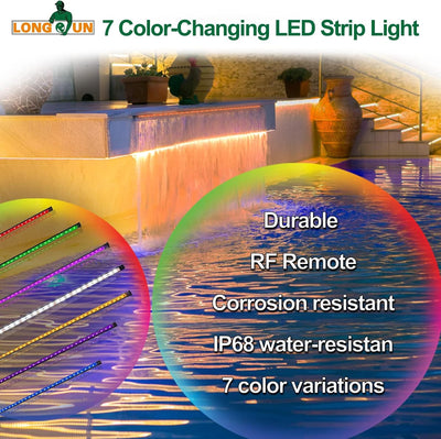 Longrun LED Strip, Pool Beleuchtung Unterwasser IP68 Wasserdicht, APP Control Teich Licht 7 Farben,