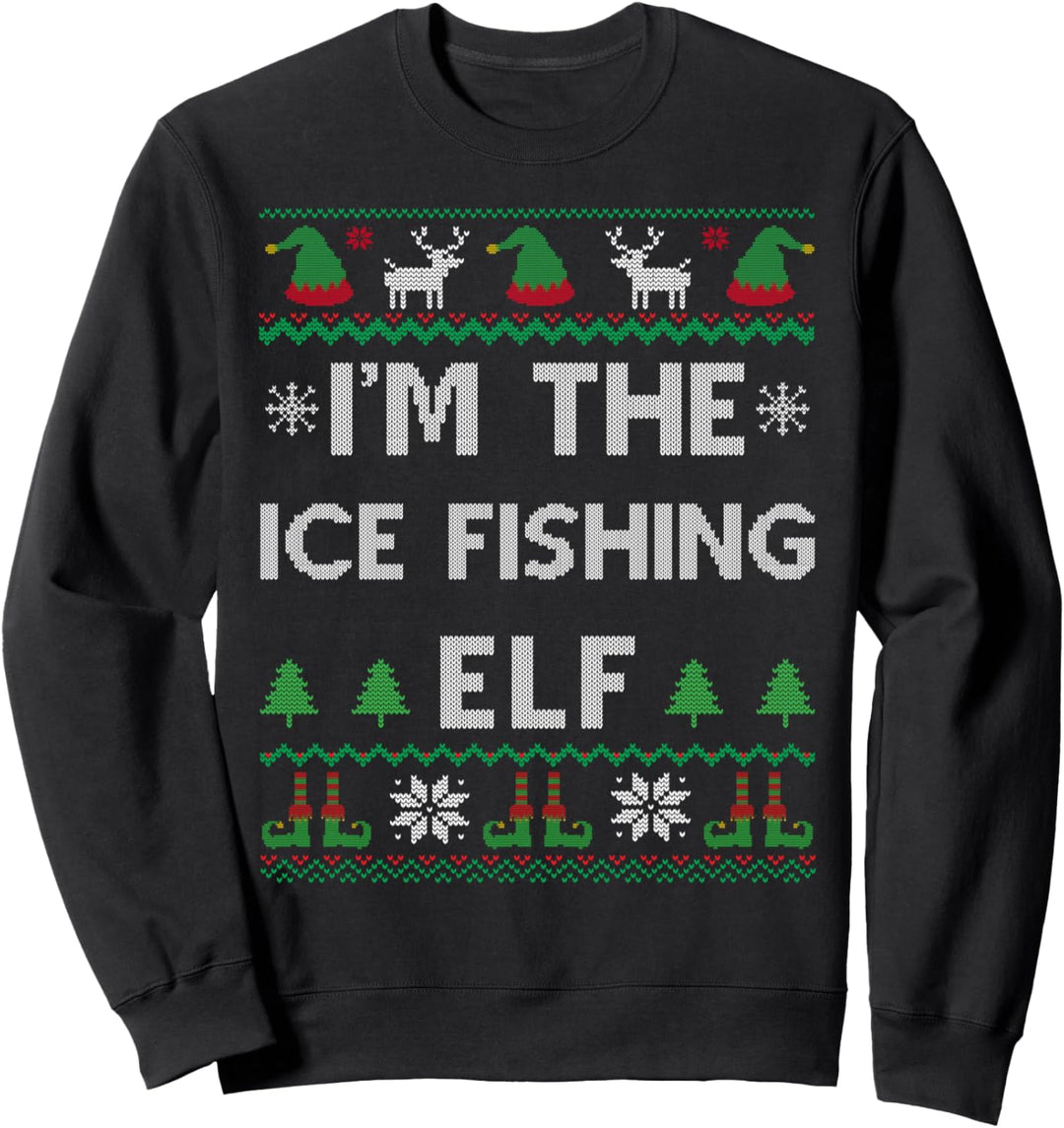 Ice Fishing Elf Ugly Christmas Sweatshirt