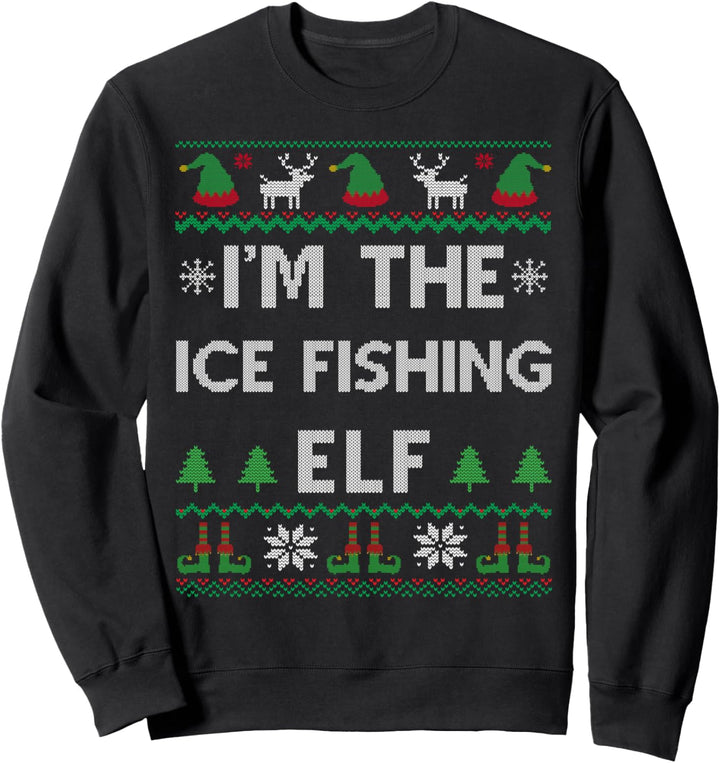Ice Fishing Elf Ugly Christmas Sweatshirt