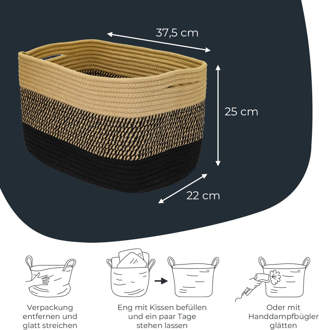 HMF Aufbewahrungskorb mit versteckten Griffen, 3er Set, Korb aus Baumwolle | 37,5 x 25 x 22,5 cm | S