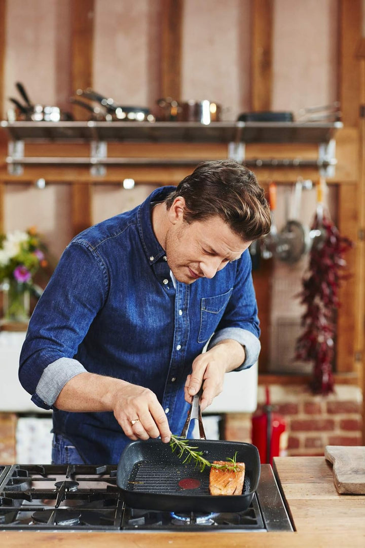 Tefal Premium Aluguss Grillpfanne by Jamie Oliver E21141 | 23x27cm +/- 0,5 cm | Titanium Pro Antihaf