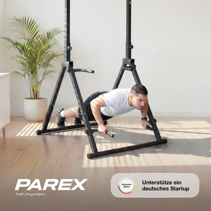 Parex Klappbarer Power Tower – 4-in-1 Klimmzugstange freistehend & Dip Station, Höhenverstellbare Kr