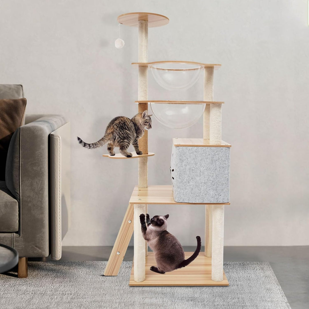 Katzen Kratzbaum, 135 cm Katzenbaum Kletterbaum für Wohnungskatzen | Ca 10 kg Gesamttraglast, mit Ka