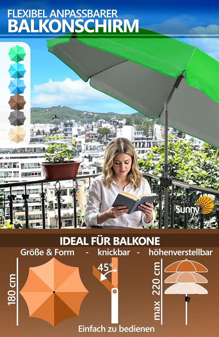 4smile Sonnenschirm Balkon SunnyJoy im 3er-Set - UPF 50+ Balkon Schirm 180 cm + Sonnenschirmhalter B
