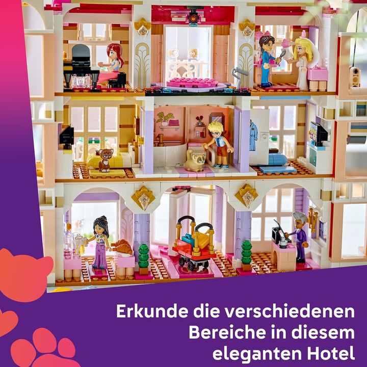 LEGO Friends Das Grandhotel von Heartlake City - Miniatur Modell mit 6 Minifiguren, 2 Tierfiguren &amp;