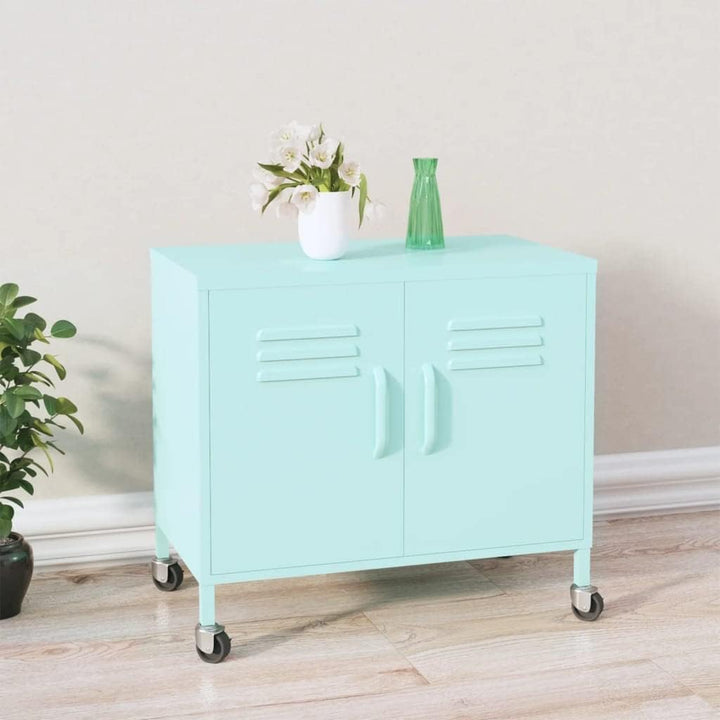 vidaXL Lagerschrank Mintgrün 60x35x56cm Stahl Sideboard Schrank mit Rollen Büroschrank Metallschrank
