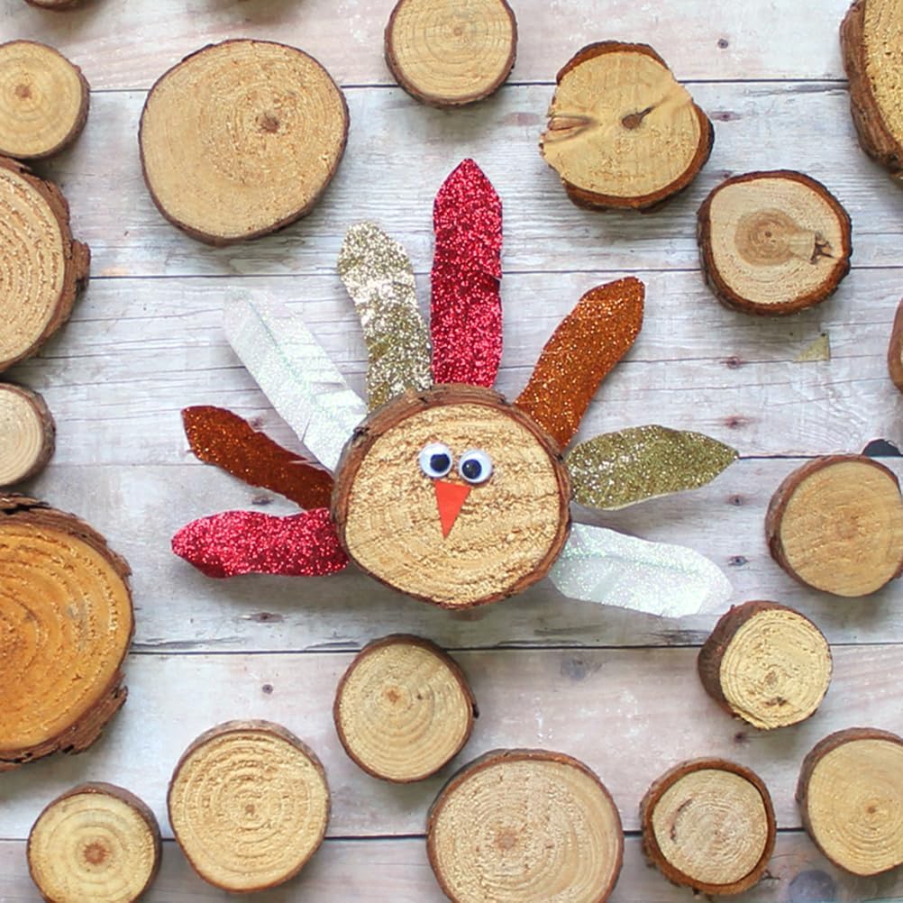 100Pcs Holzscheiben 1-3cm, Baumscheiben mit Rinde Ungebohrte Holz Log Scheiben Holzkreise Holz-Schei