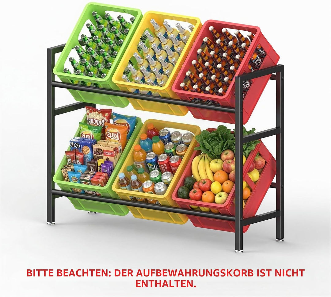 ViviDreamore 2-stufiges Getränkekistenregal, Schwerlast Metall Bierkistenregal für Bier, Wasser, 6 K