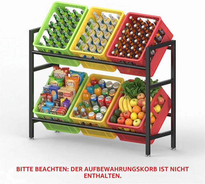 ViviDreamore 2-stufiges Getränkekistenregal, Schwerlast Metall Bierkistenregal für Bier, Wasser, 6 K