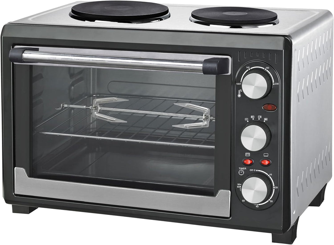 Syntrox 26 l Minibackofen 2 Kochplatten Etass | Kleinküche | Miniofen | Pizzaofen, für kleine Küchen
