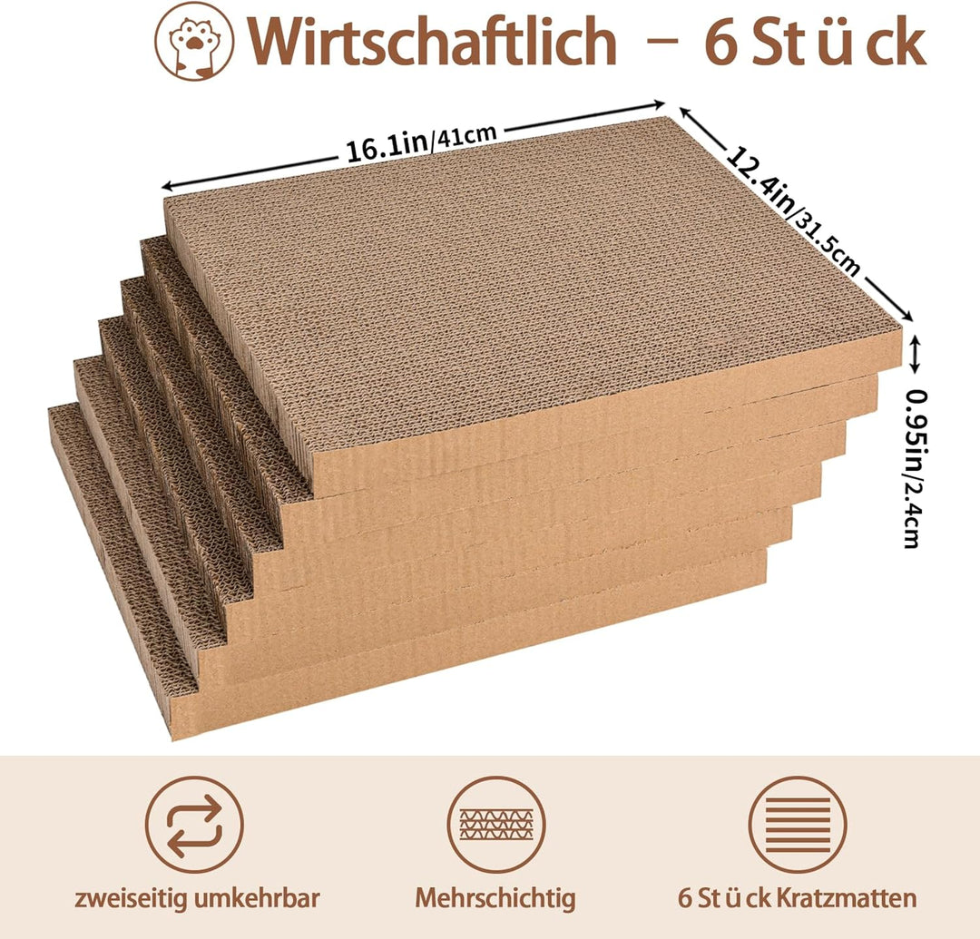 6 STK. Kratzbretter mit 2 Boxen, 43.5×33.5×15.5cm Kratzpappe für Katzen mit hochwertiger Karton, 6 S