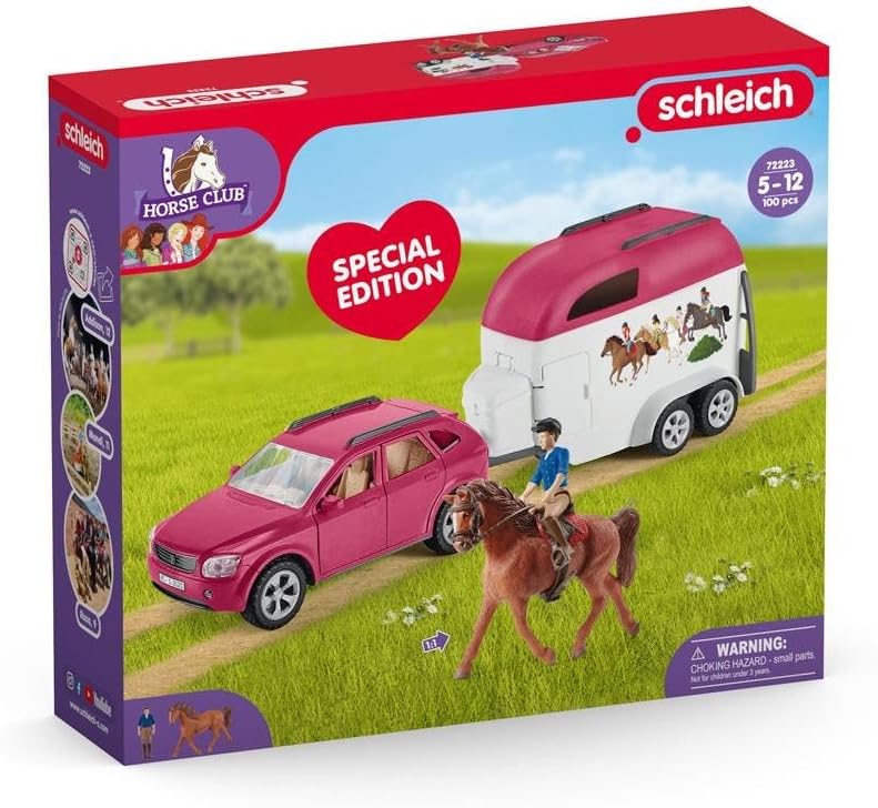 Schleich Auto mit Pferdeanhänger, Set mit 1 Pferd inklusive, Spielfiguren-Set für Kinder ab 5 Jahren