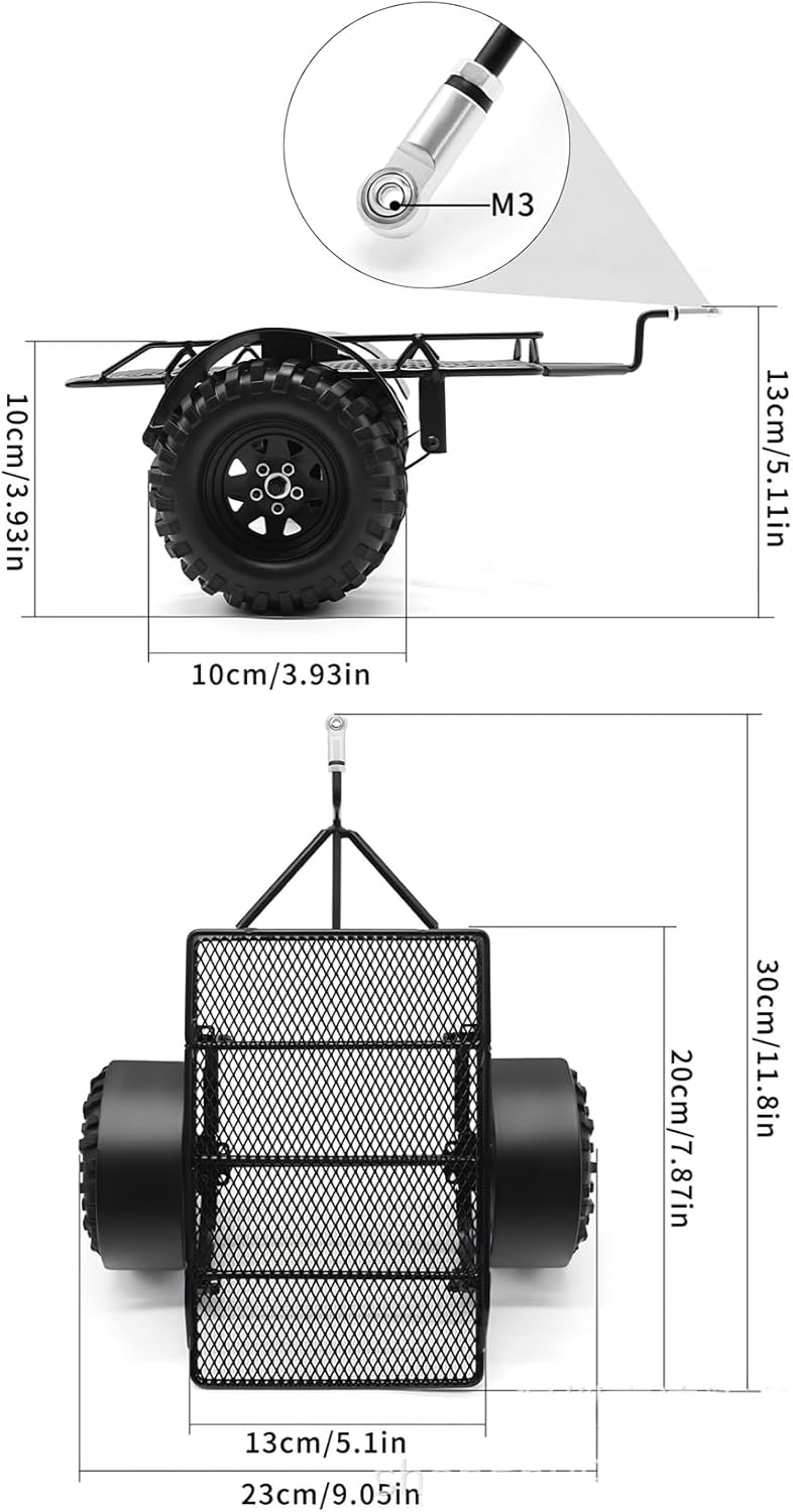 Ezweiji RC Anhänger,1/10 Metall RC Anhänger zum Ziehen Hinter dem Auto, Heavy Duty Anhänger LKW Meta