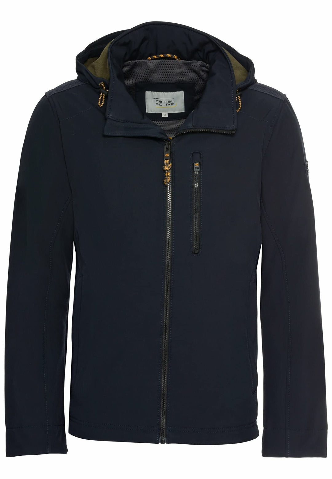 camel active Herren wind- und wasserabweisende Softshell-Jacke mit abnehmbarer Kapuze 25 Dunkelblau,