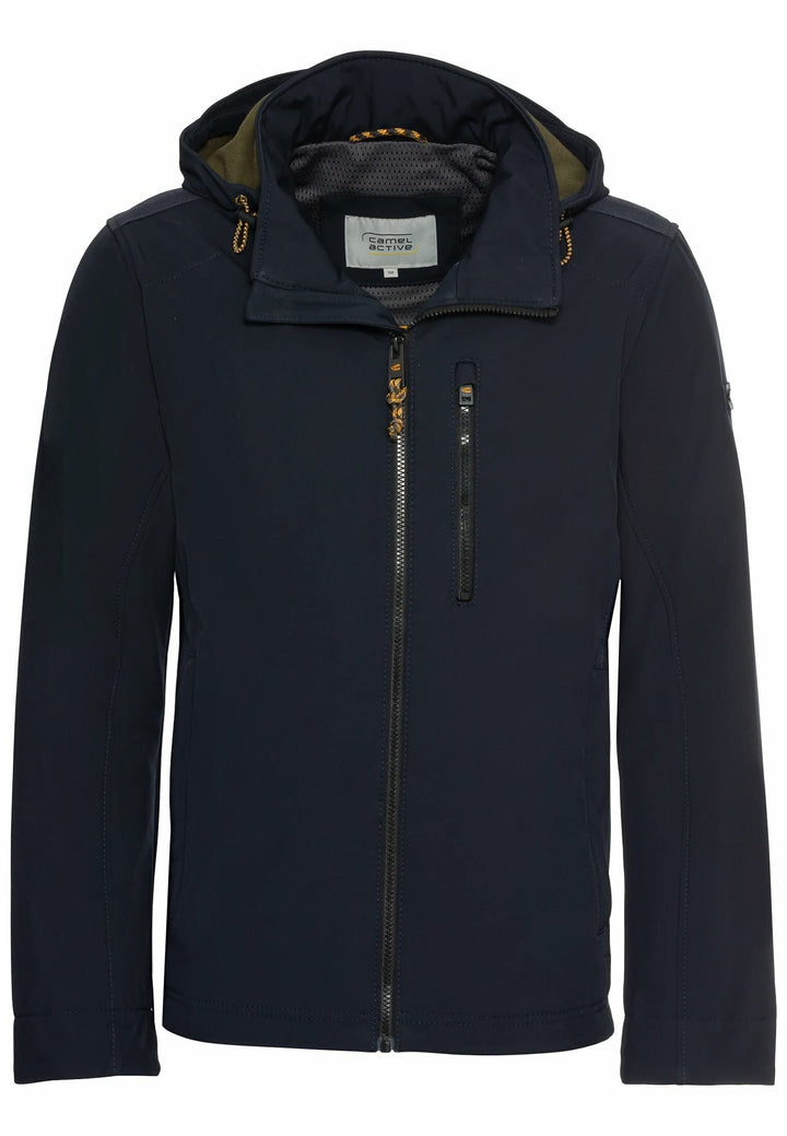 camel active Herren wind- und wasserabweisende Softshell-Jacke mit abnehmbarer Kapuze 25 Dunkelblau,
