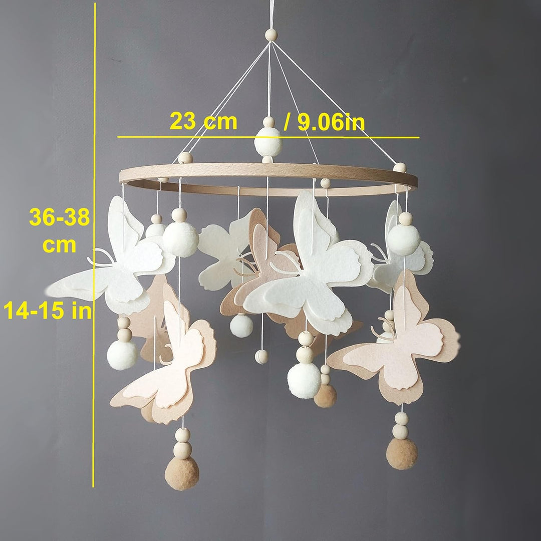 Schmetterlingen Baby Mobile mit Pompons – Neutrales Schmetterlings Mobile in Beige Braun – Handgemac