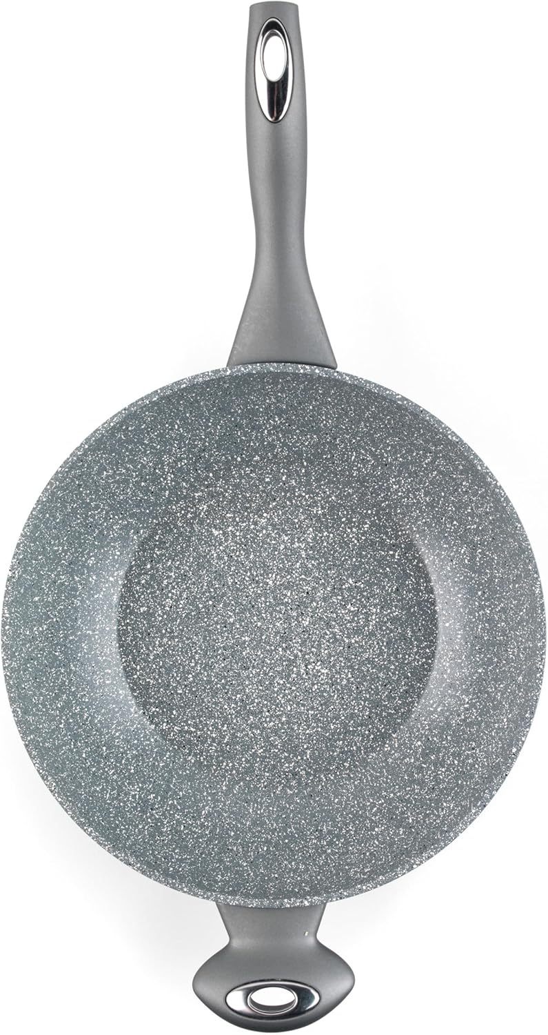 Salter BW02772G Marblestone 28cm Wokpfanne - Antihaftwok mit Deckel, PFOA-frei Wok, Spülmaschinenfes