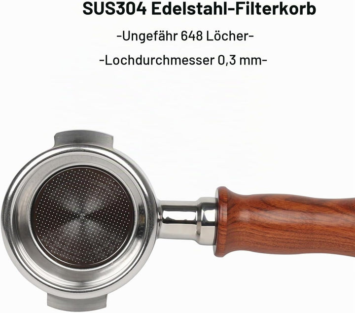 CAPFEI 58 mm bodenloser Siebträger mit 2 Ösen für E61-Brühkopf | Holzgriff