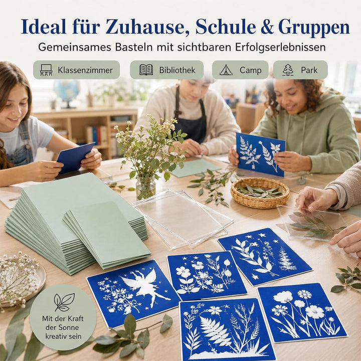 38 Cyanotypie Papier Kit A4 A5 Hochempfindliches Solar Druckpapier | 36 Sonne Papier mit 2 Acryltafe