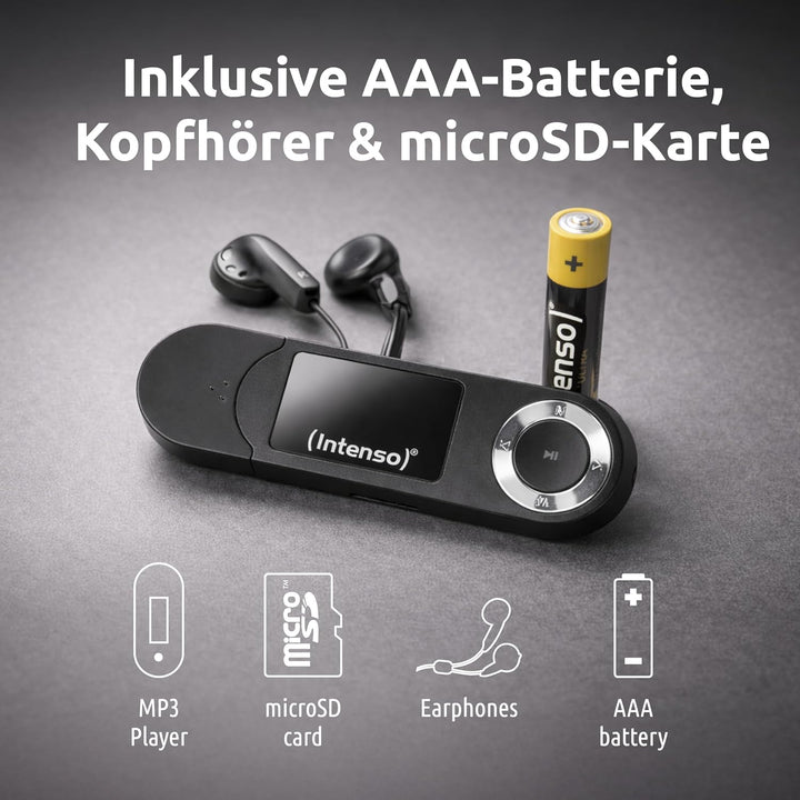 Intenso Music Walker MP3 Player 64 GB mit LCD Display, microSD Karte, USB 2.0, AAA Batterie, Kopfhör