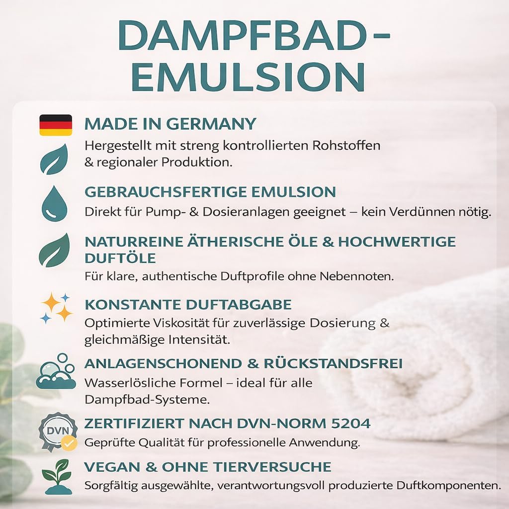Dampfbad Emulsionen Set 6×10 L – freie Duftwahl – gebrauchsfertige Profi-Emulsion für Dampfbäder &amp; S