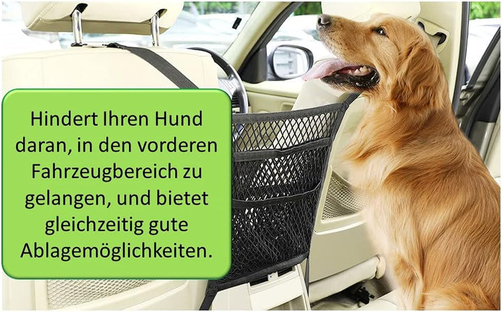Flexibles Trennnetz für Hunde, universell passend für PKW-Vordersitze, mit 2 Ablagefächern