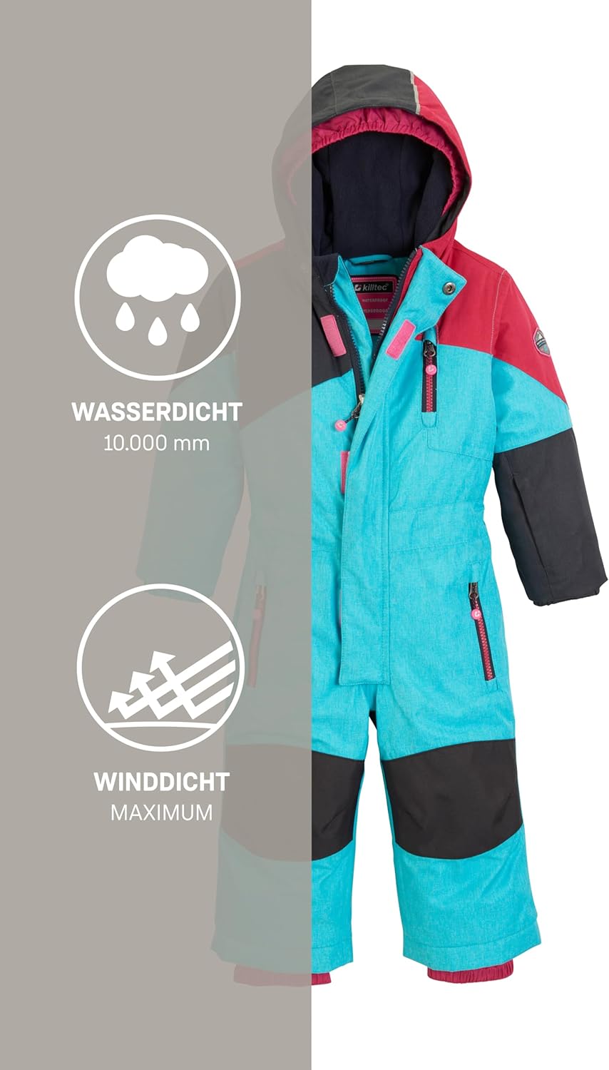 Killtec Unisex Kinder Kesley Mini Skioverall/Schneeanzug Mit Kapuze 86-92 Türkis, 86-92 Türkis