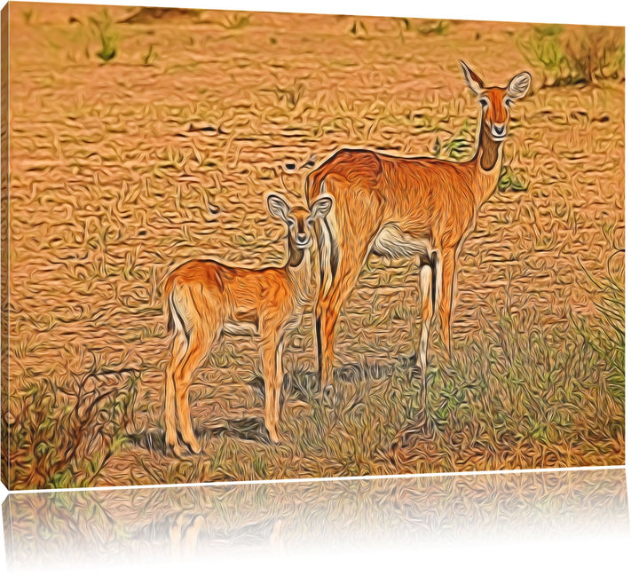 weibliche Indische Gazelle mit Jungtier Deluxe Format: 100x70 cm auf Leinwand, XXL riesige Bilder fe