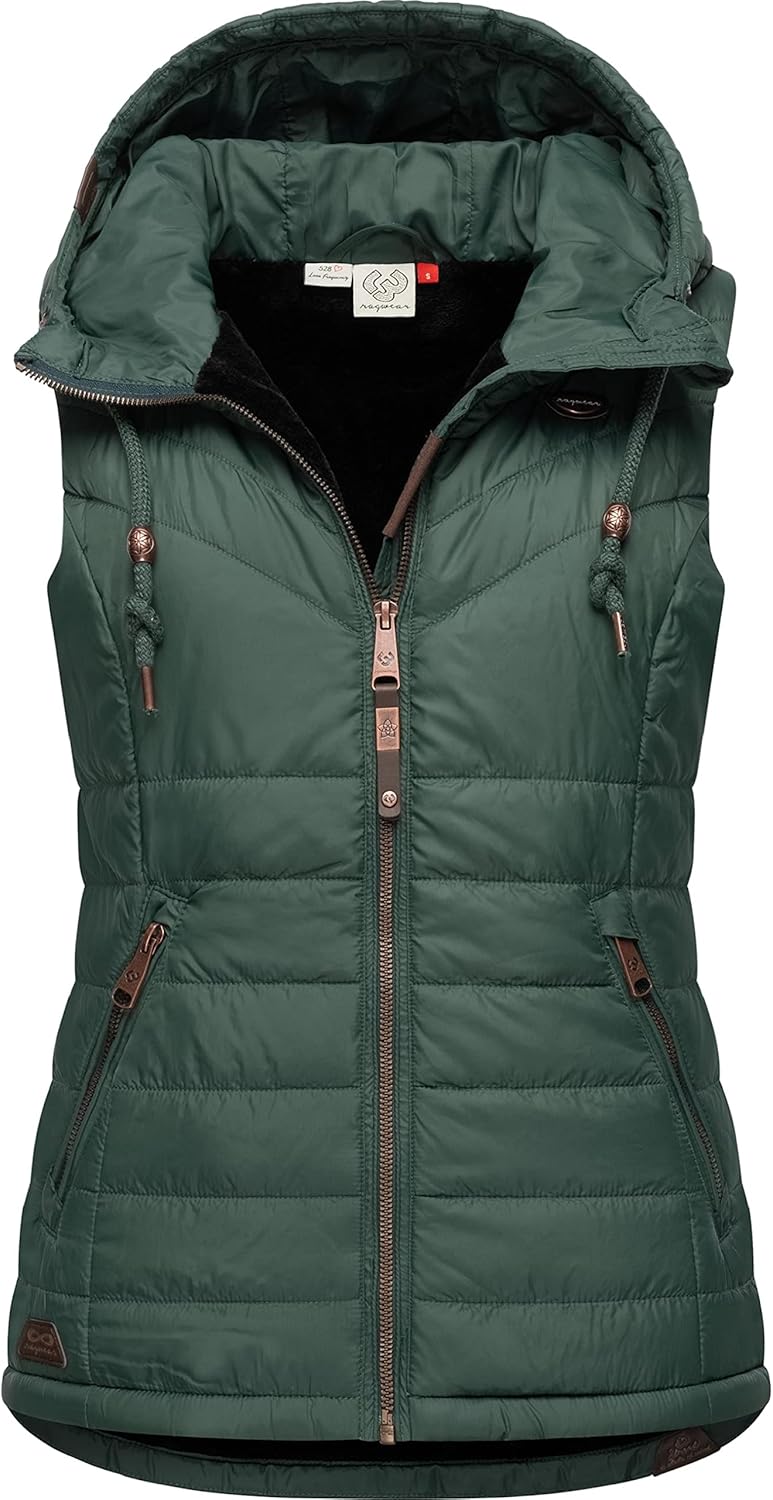 Ragwear Damen Winterjacke warme Steppweste mit Kapuze Lucinda Vest XS-XXL XL Dark Green, XL Dark Gre