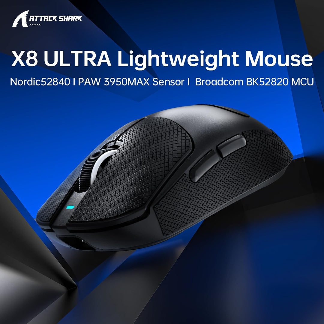 ATTACK SHARK X8ULTRA Mouse with Grip Tape for Large Hand, 55g Superlight, PixArt PAW3950MAX Gaming S