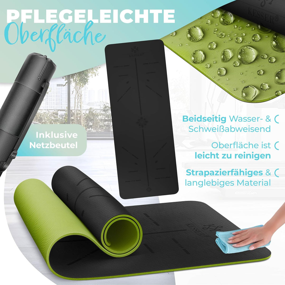 KESSER® Gymnastikmatte mit Tragegurt rutschfest TPE Yogamatte Gepolstert & rutschfest Fitnessmatte,