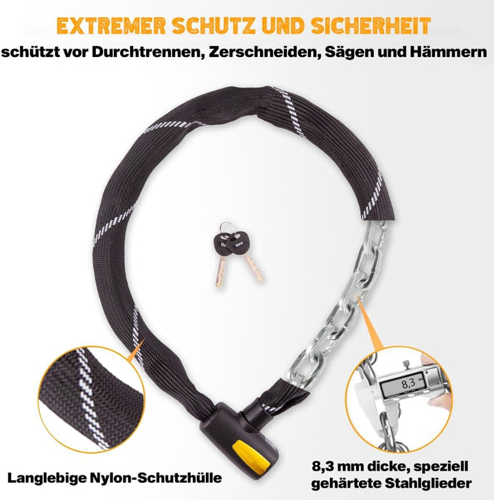 VINZ Veymont Kettenschloss ø8,3mm | Fahrradschloss ART 2 Zertifikat | Schloss für Fahrrad E-bike Kun