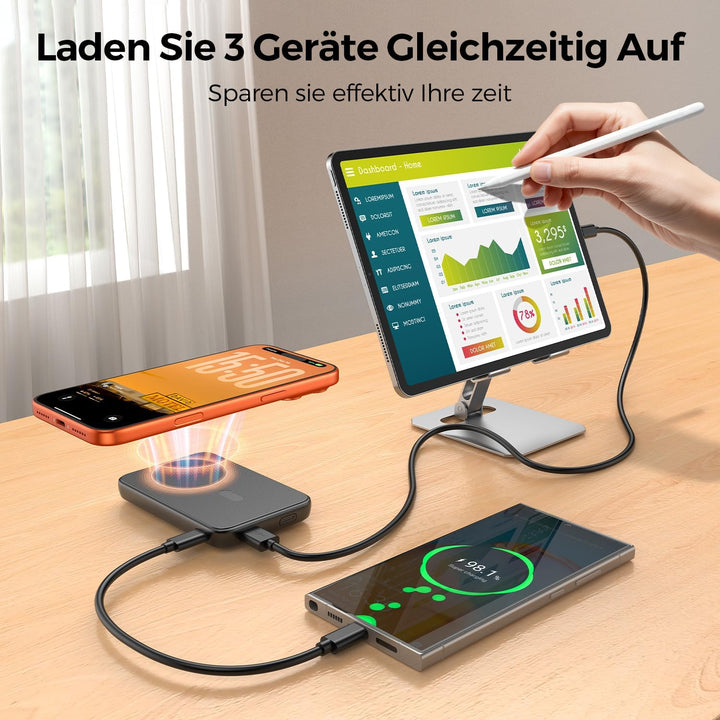 Powerbank für Magsafe, Magnetische Power Bank 12000mAh mit PD 22.5W, Schnellladung Kabelloses Powerb